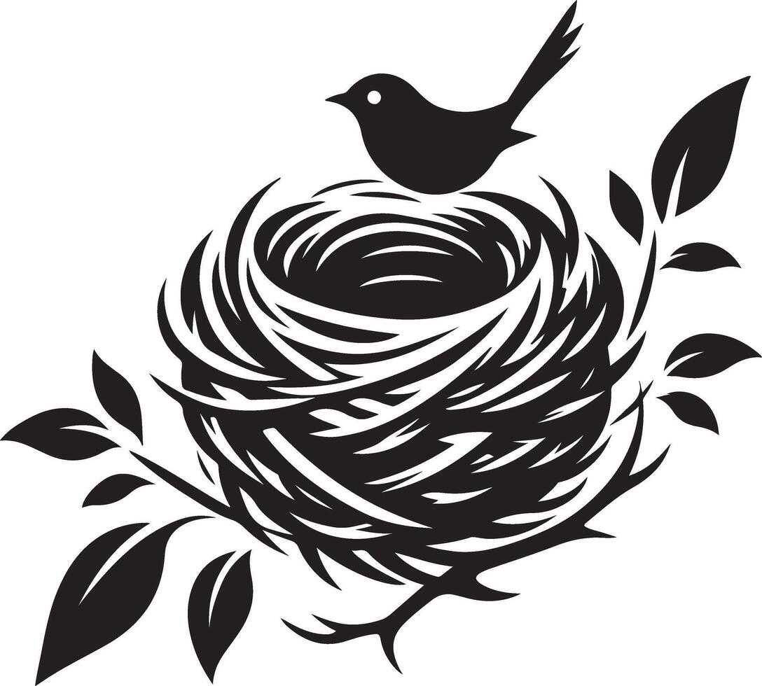 Bird Nest with Eggs Pen and Ink Drawing, Illustration of a bird's nest. Hand-drawn sketch converted vector
