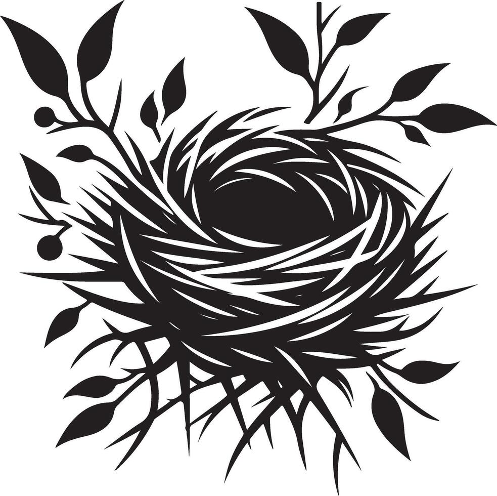 Bird Nest with Eggs Pen and Ink Drawing, Illustration of a bird's nest. Hand-drawn sketch converted vector