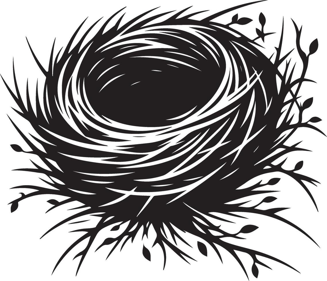 Bird Nest with Eggs Pen and Ink Drawing, Illustration of a bird's nest. Hand-drawn sketch converted vector