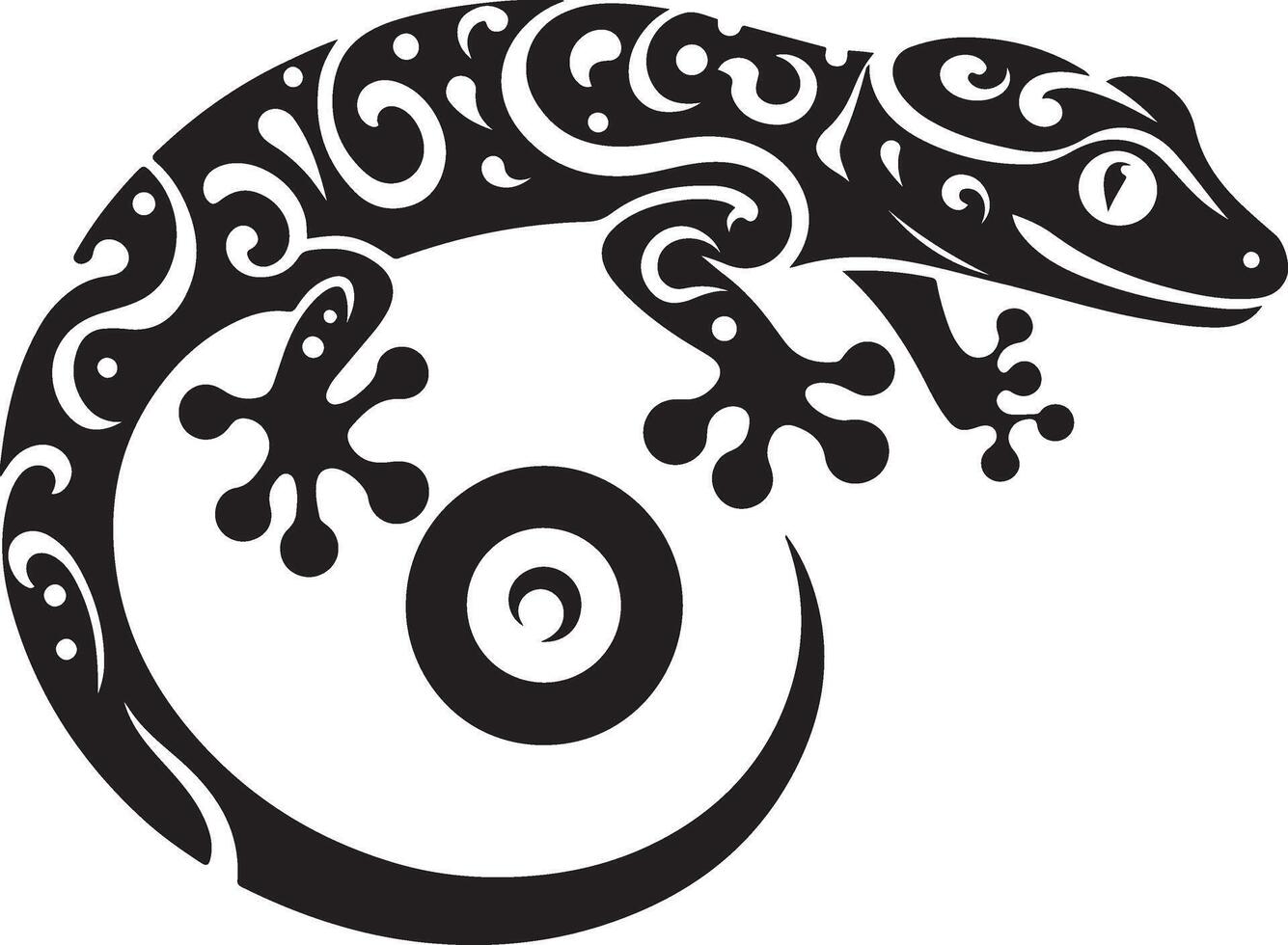 Tokay gekko silhouette on white background. Black hand drawn art of a gekko vector