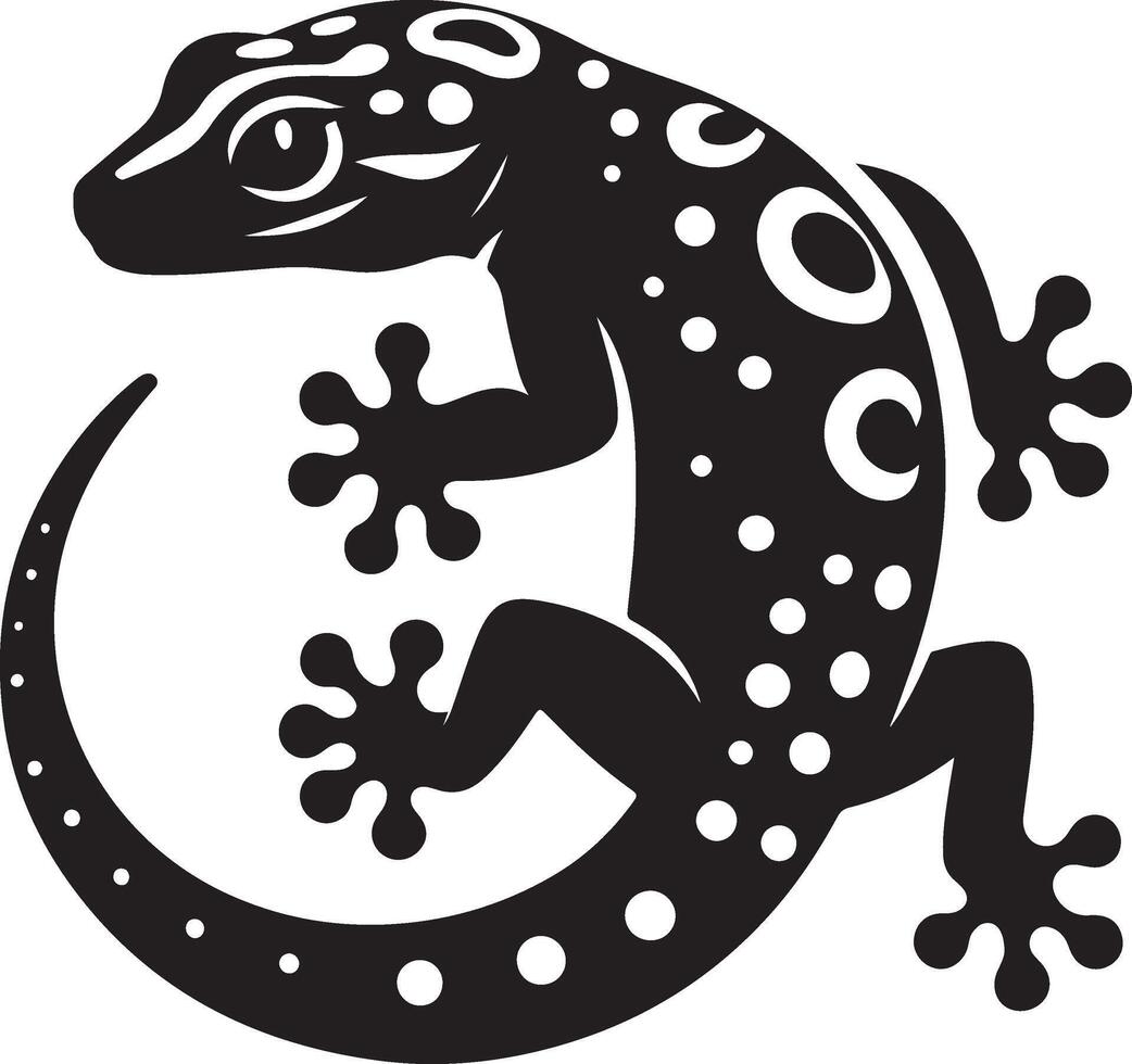 Tokay gekko silhouette on white background. Black hand drawn art of a gekko vector