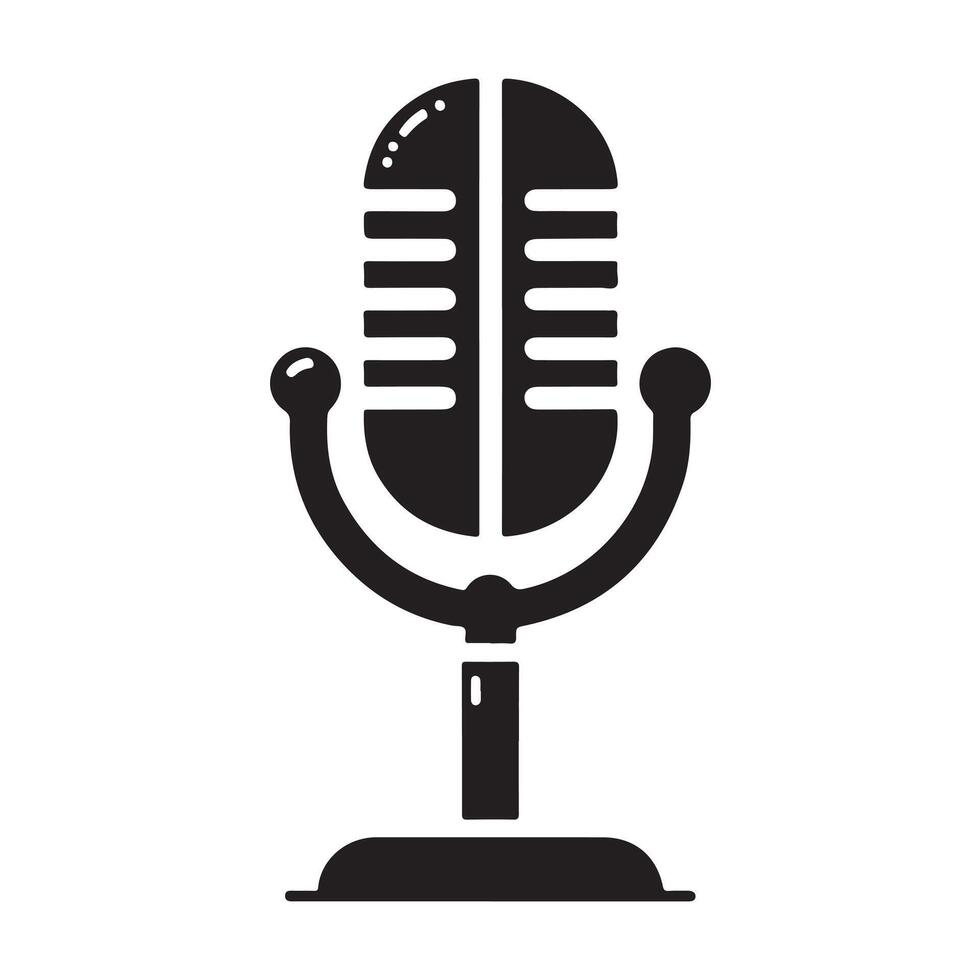 Retro vintage microphone on white background logo. Mic silhouette sign. Music, voice, record icon. Recording studio symbol vector