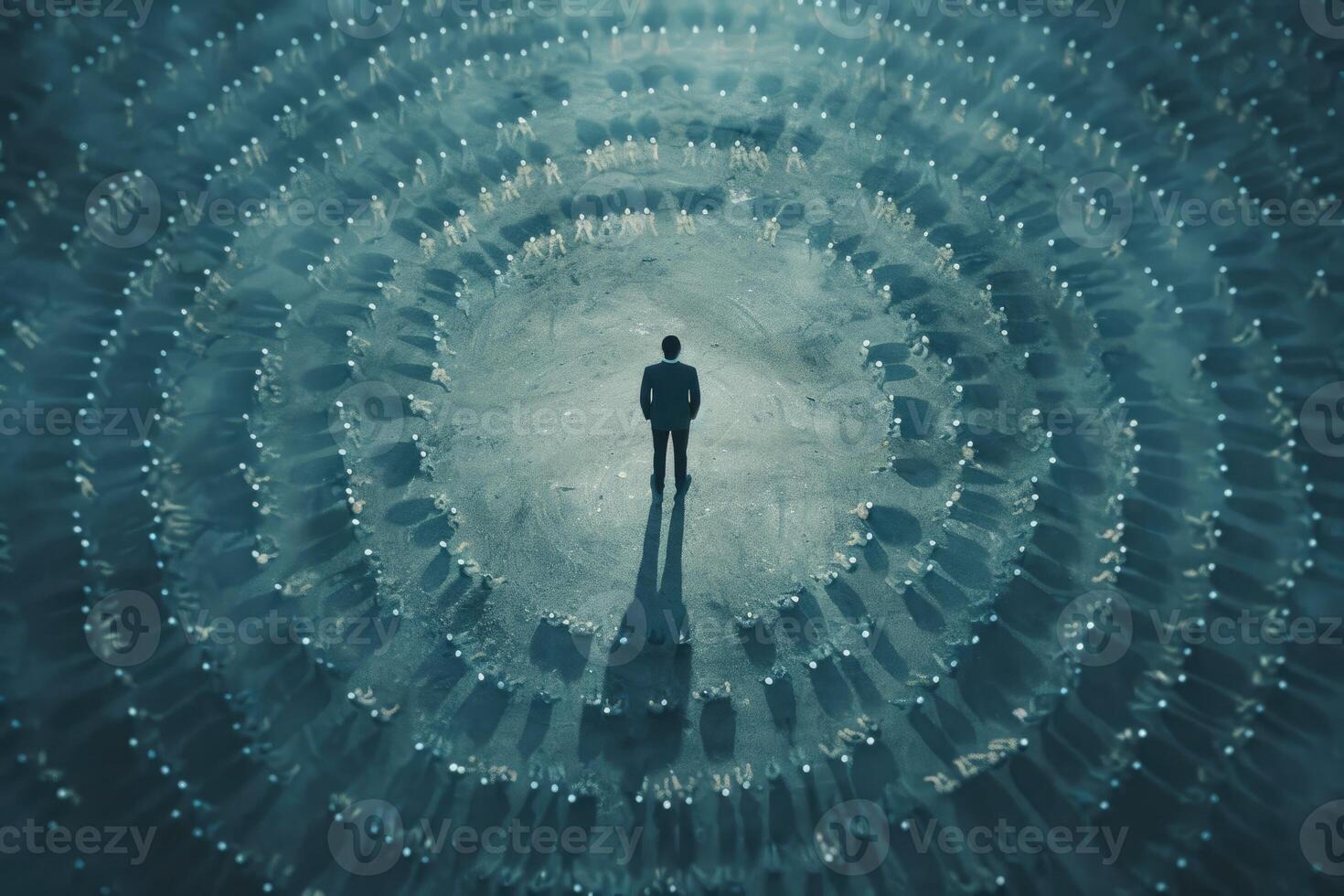 Human resource management and recruitment business concept. One person standing in epicenter photo