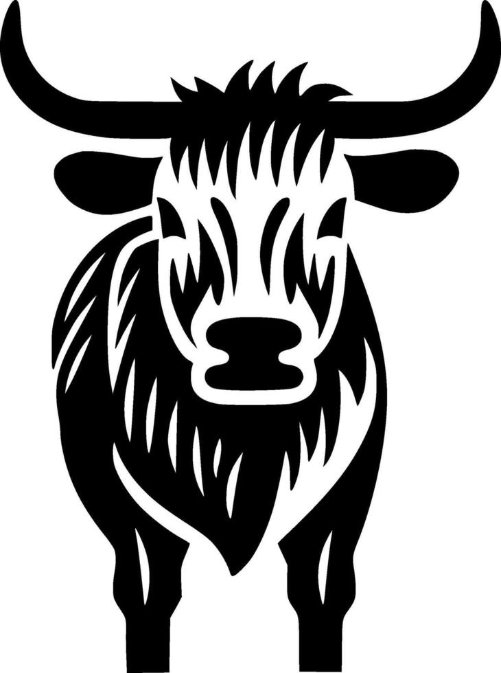 Highland Cow - Black and White Isolated Icon - illustration vector