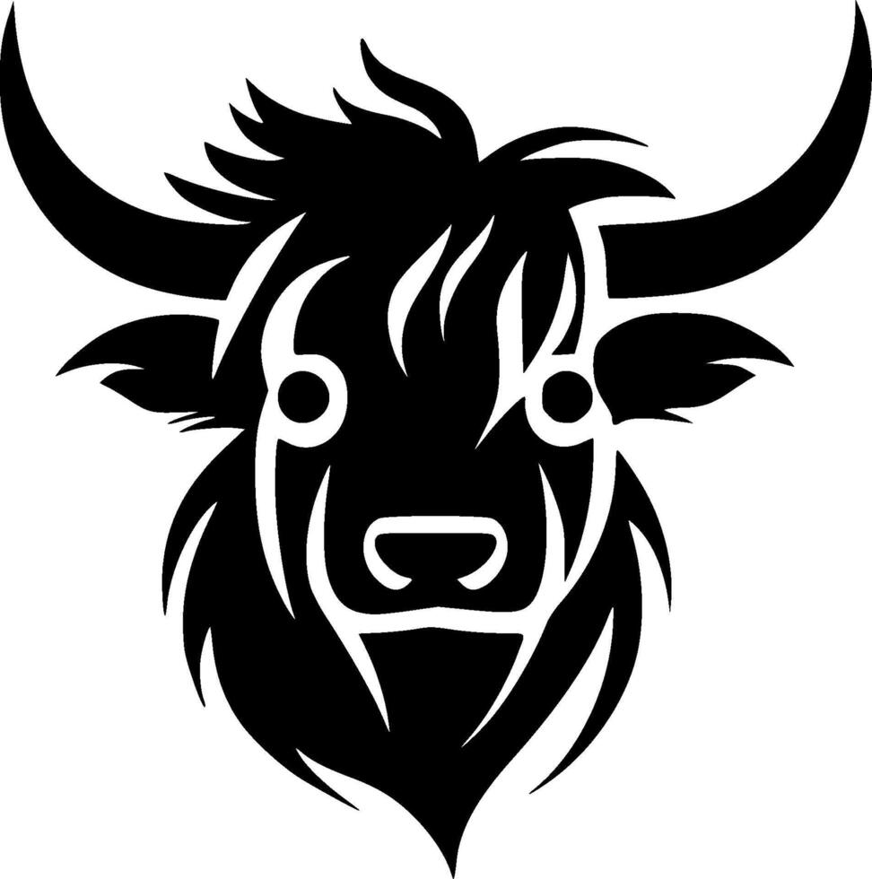 Highland Cow - Black and White Isolated Icon - illustration vector