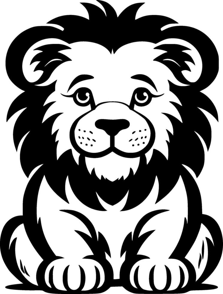 Lion Baby, Black and White illustration vector