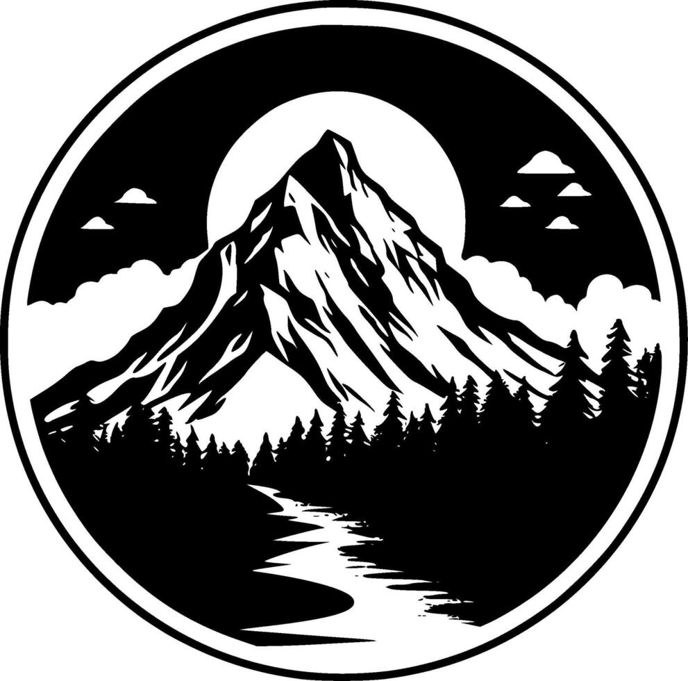 Mountains - Black and White Isolated Icon - illustration vector