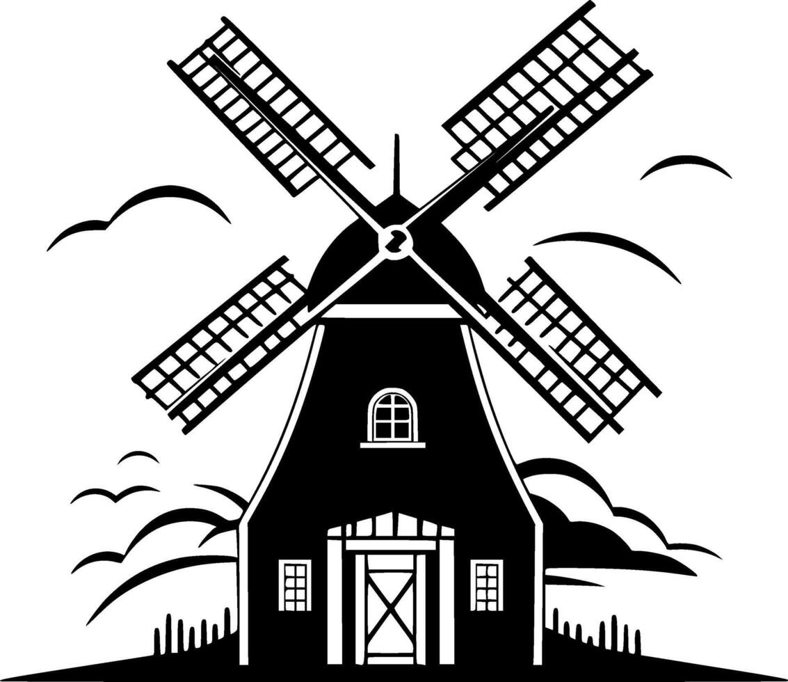 Windmill - Black and White Isolated Icon - illustration vector