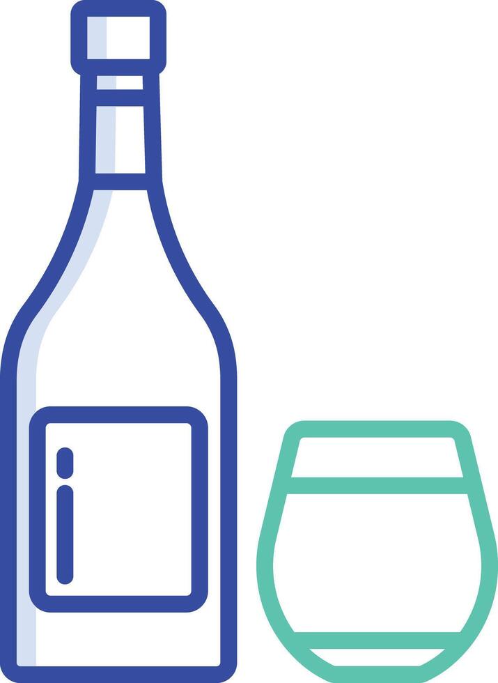 Brandy Glass and Bottle outline color illustration vector