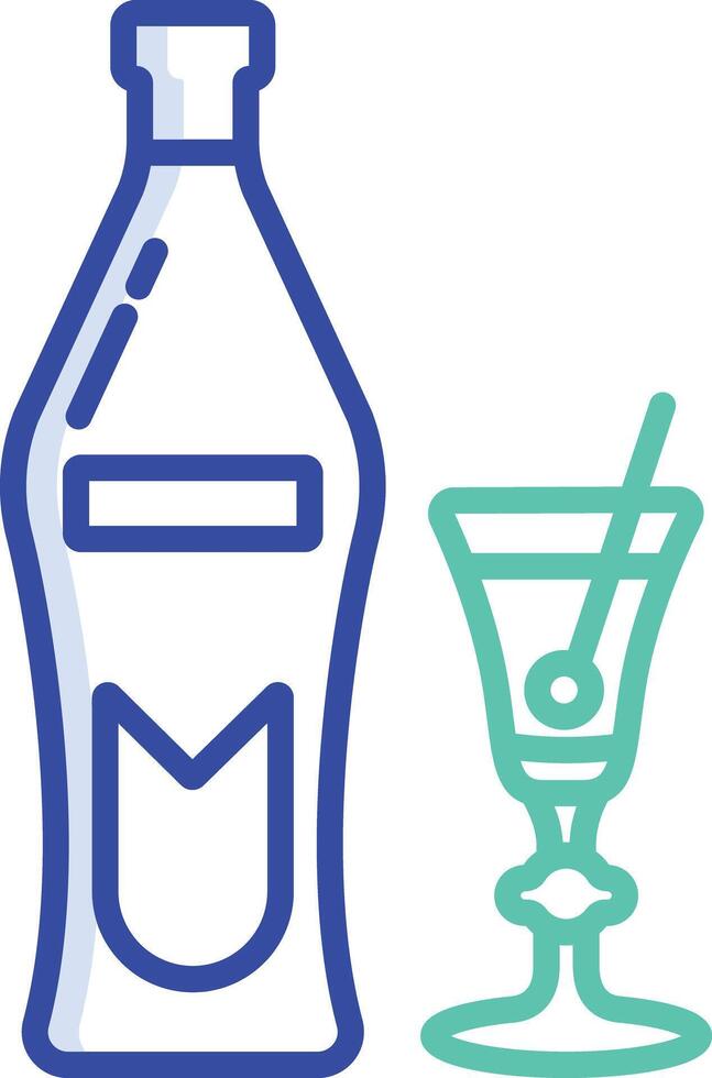 Vermouth Glass and Bottle outline color illustration vector