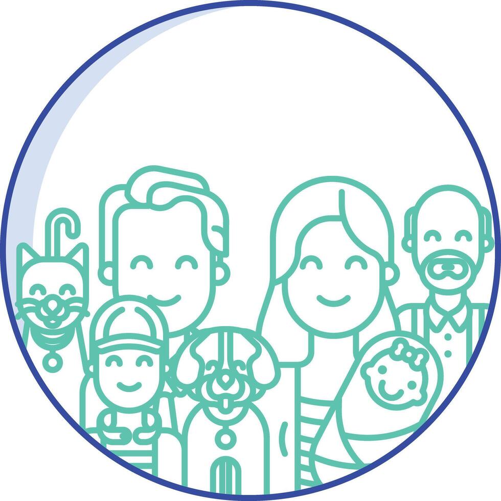 Big Family outline color illustration vector