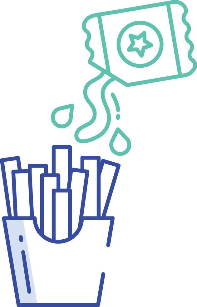Fries and ketchup outline color illustration vector