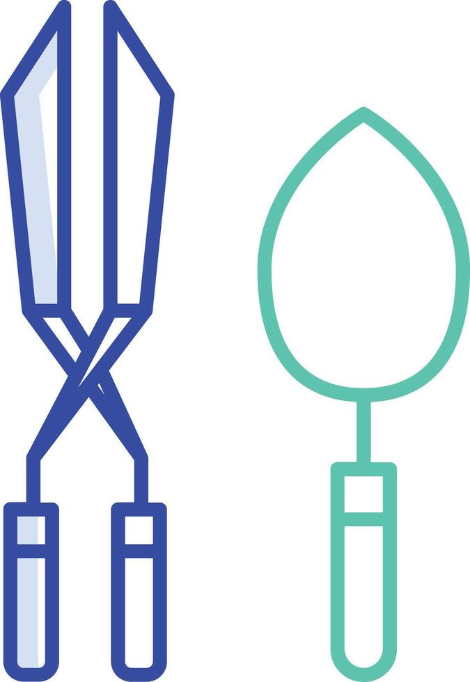 gardening cutter and trowel outline color illustration vector