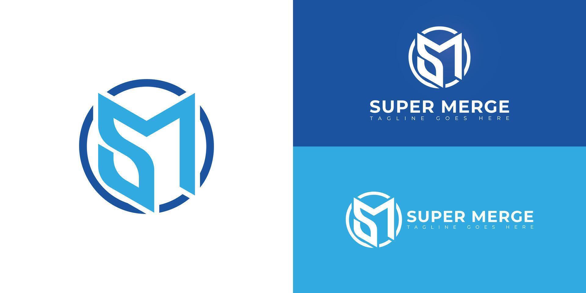 Abstract initial circle letters SM or MS logo in blue color isolated on multiple background colors. The logo is suitable for personal branding logo design illustration inspiration templates. vector