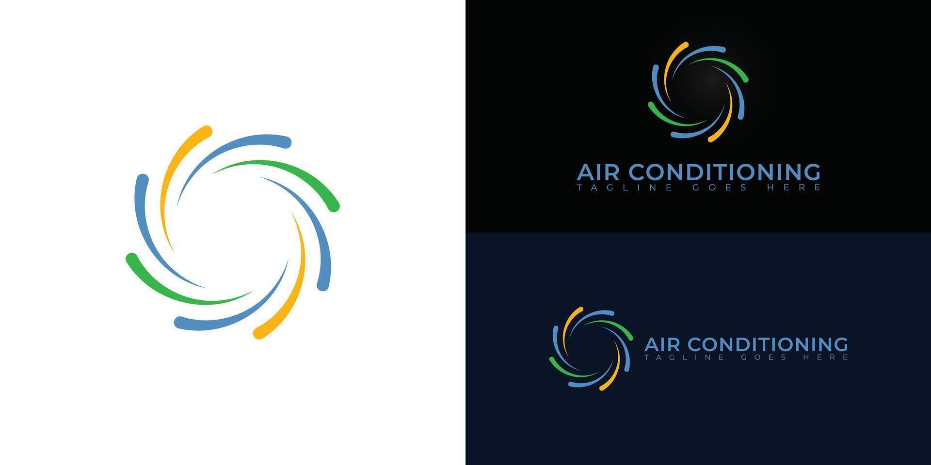 Air conditioning cooling and heating house blower fan icon symbols in multiple colors isolated on multiple background colors. The logo is suitable for air conditioning installation service logo design vector