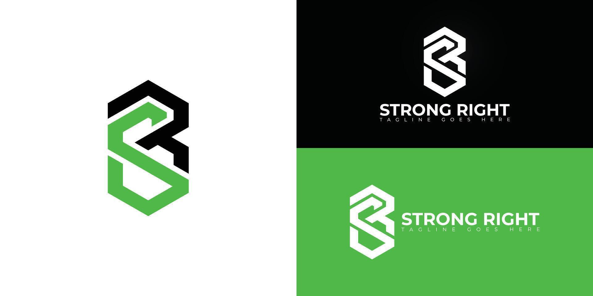 Abstract initial hexagon letter SB or BS logo in black-green colors isolated on multiple background colors. The logo is suitable for fitness gym business logo design inspiration templates. vector
