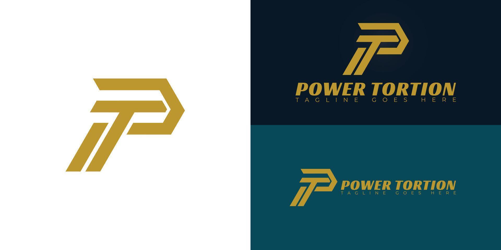 Abstract initial letter PT or TP logo in gold color isolated on multiple background colors. The logo is suitable for fitness and supplements brand logo design illustration inspiration templates vector