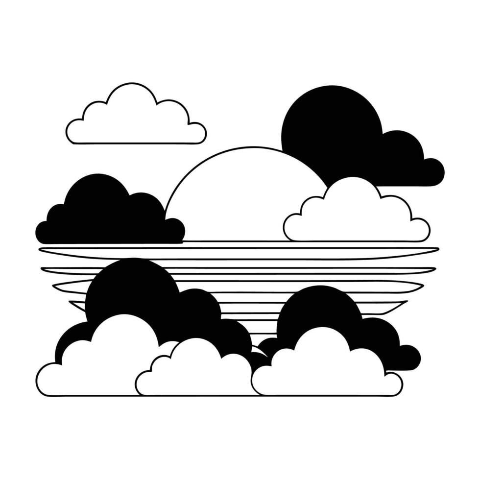 Cloud flat design black outline on a white background vector