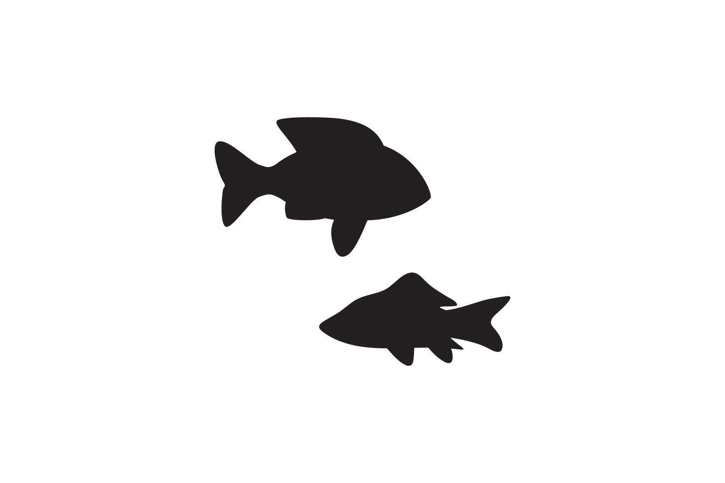 Silhouette of two black fish. The river fish icon is black vector