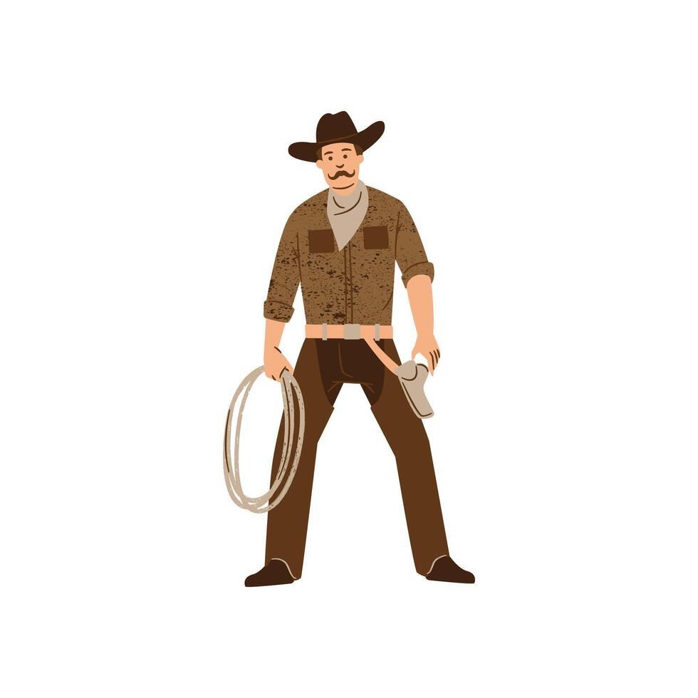 Cowboy brandishing rope lasso overhead flat image vector