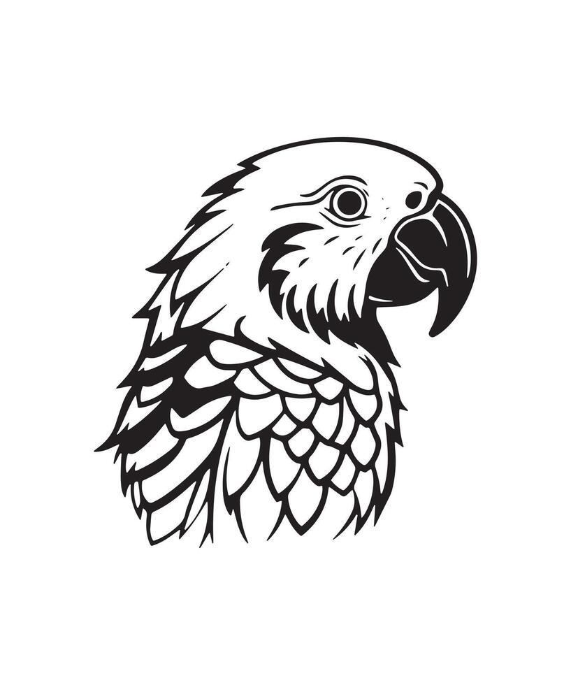 macaw head, parrot head silhouettes of amazon jungle isolated on white background vector