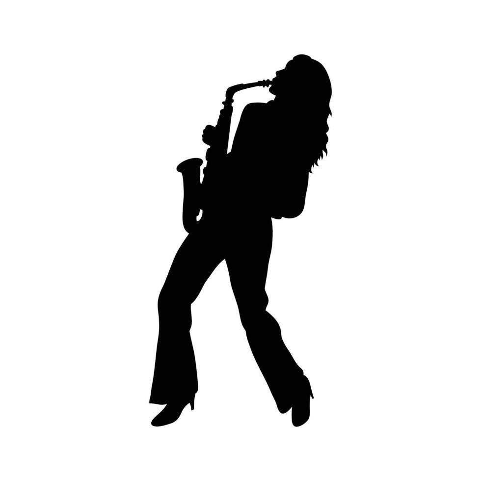 A woman playing saxophone, silhouette image vector