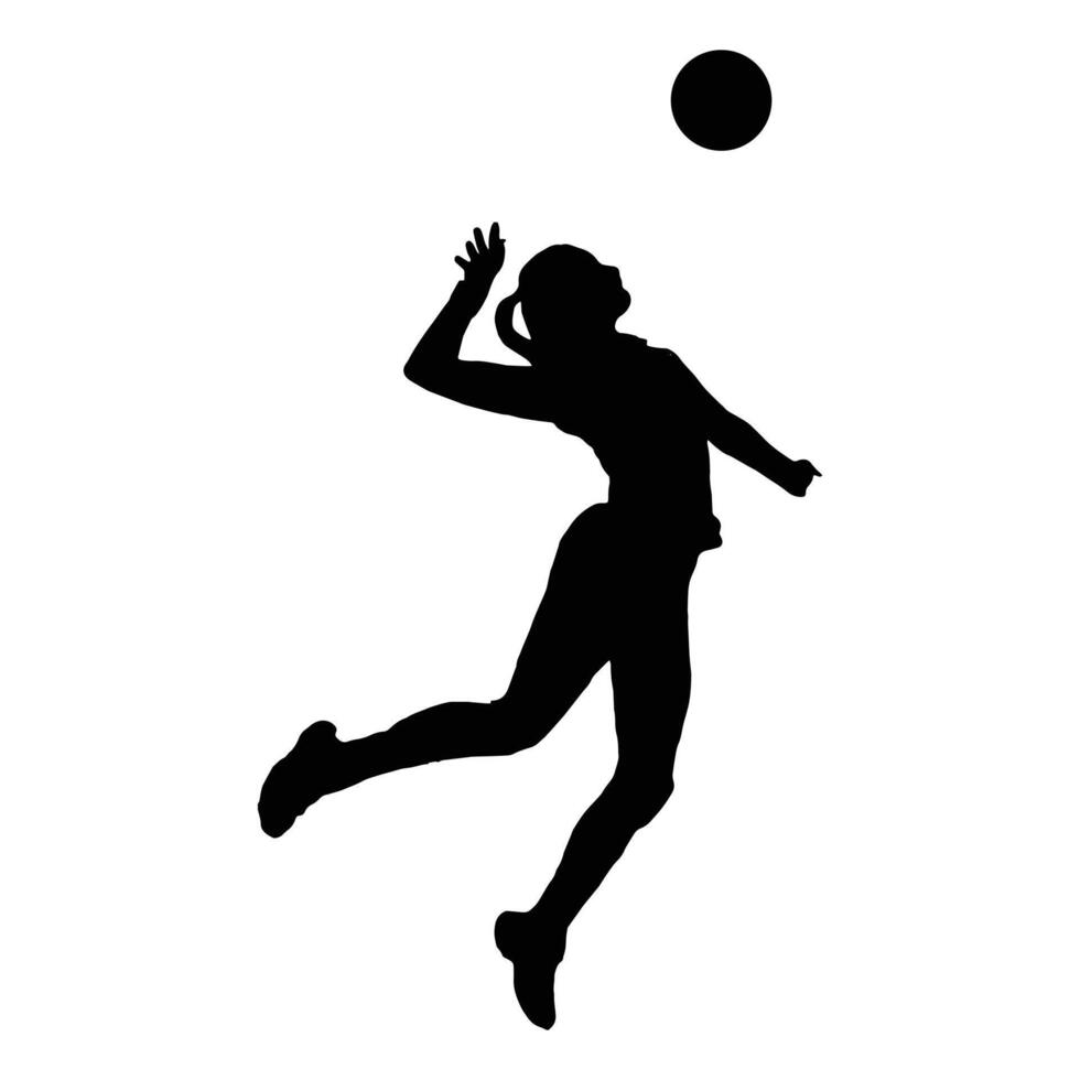 a girl playing hand ball, silhouette image vector
