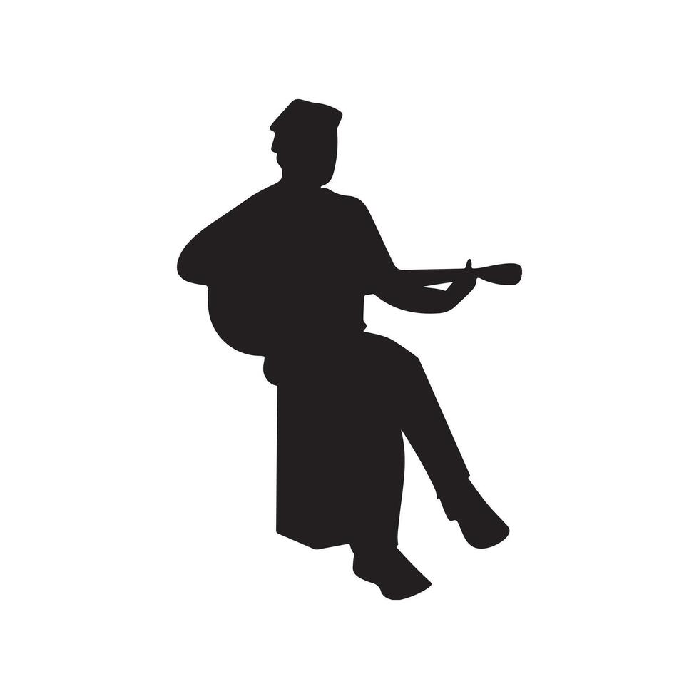a silhouette of a man playing a banjo vector