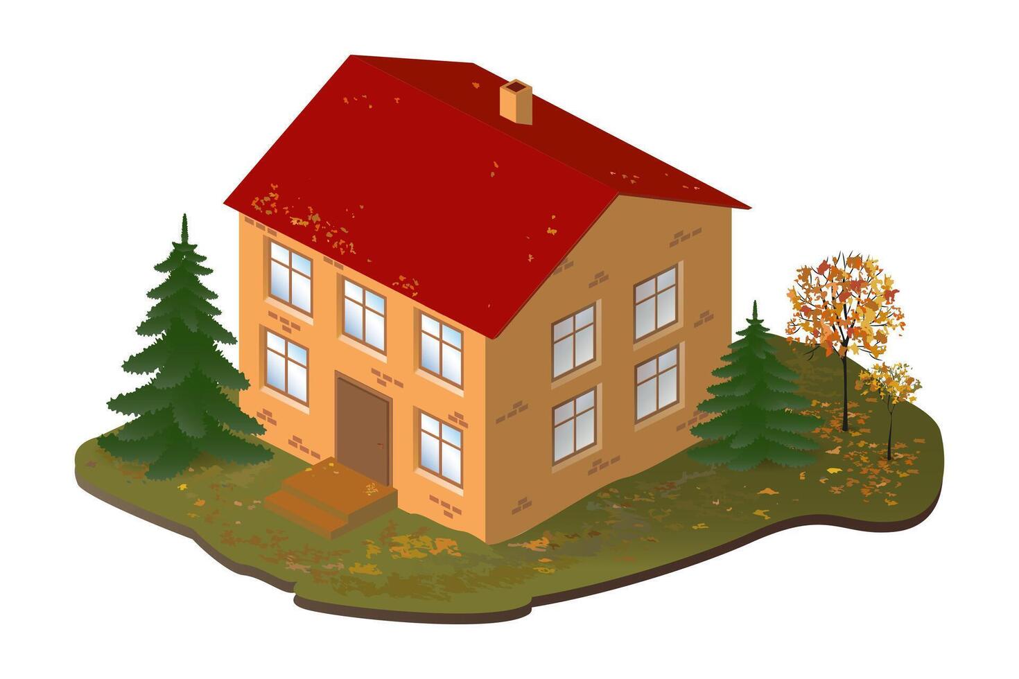 The house is surrounded by trees in winter 3D vector