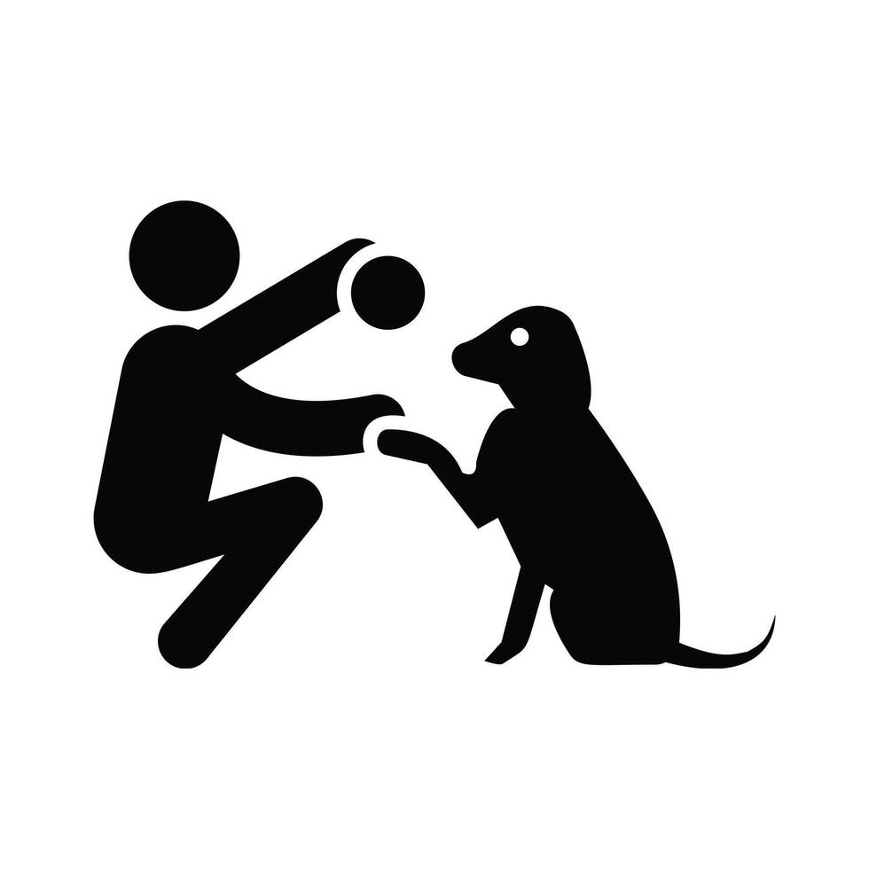 Icon man and a icon dog playing ball, silhouette image vector