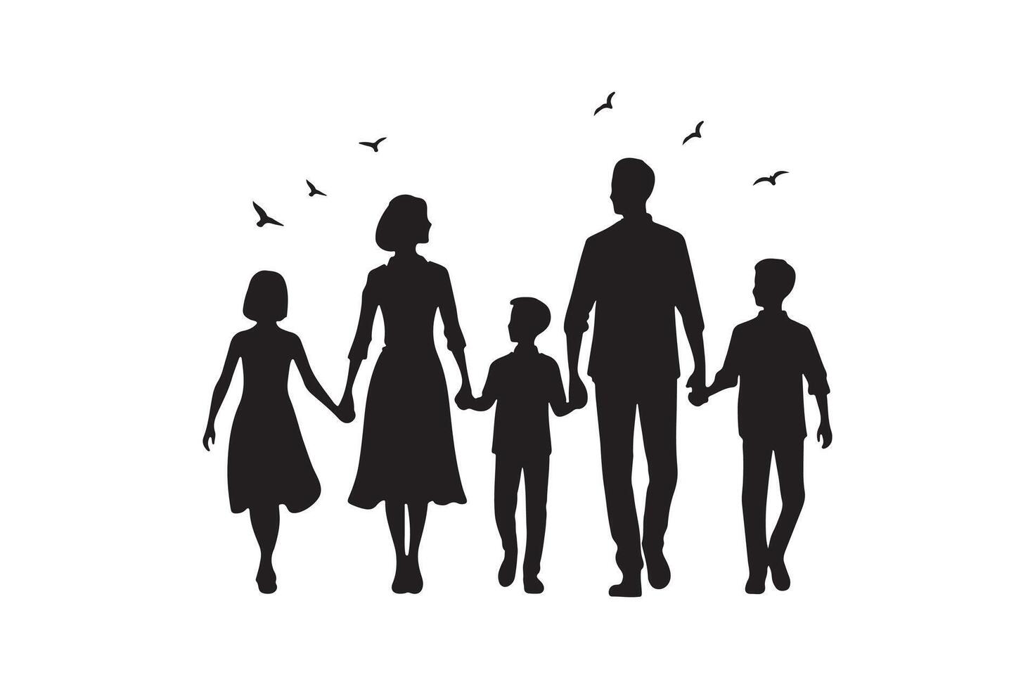 Silhouette of a family walking vector