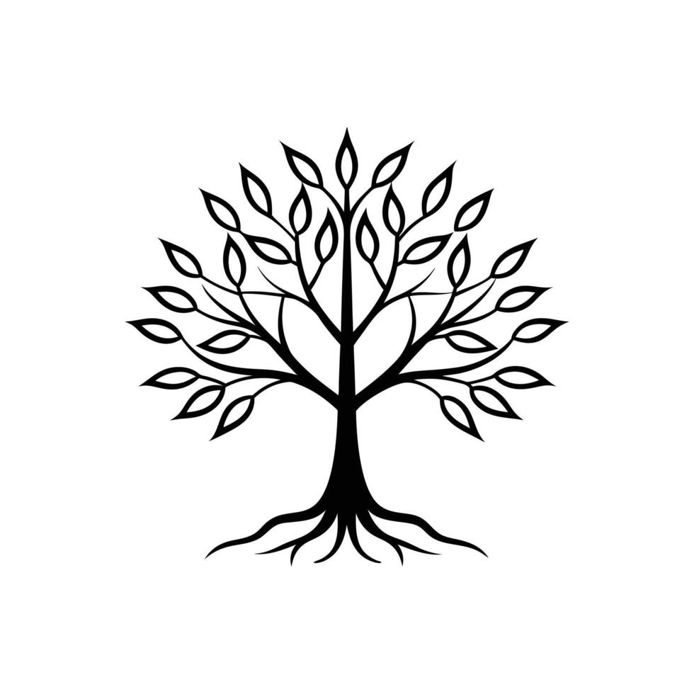 A tree with leaves and roots silhouette illustration, logo, icon vector