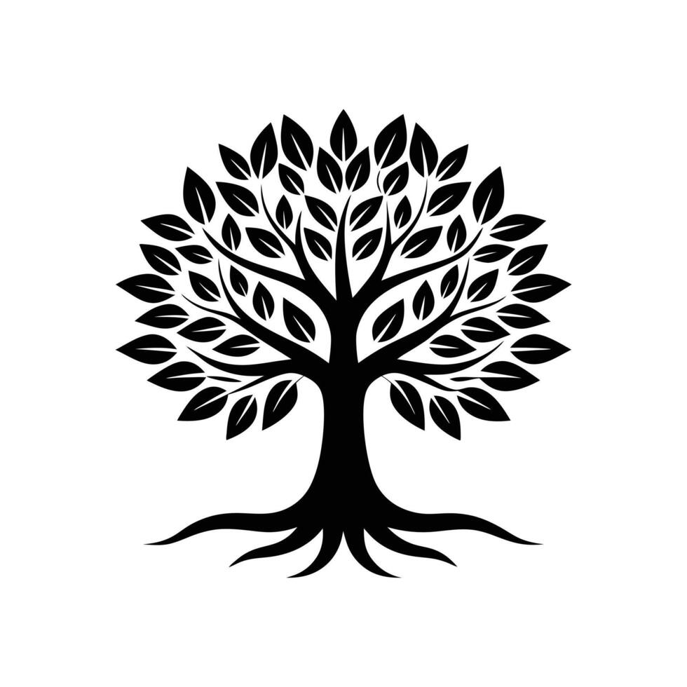 A tree with leaves and roots silhouette illustration, logo, icon vector