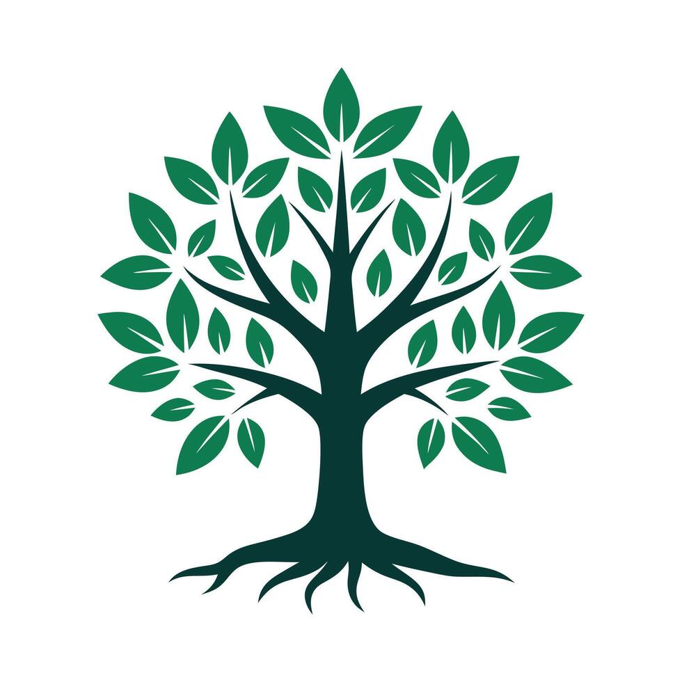 A tree with leaves and roots illustration, color logo, icon vector