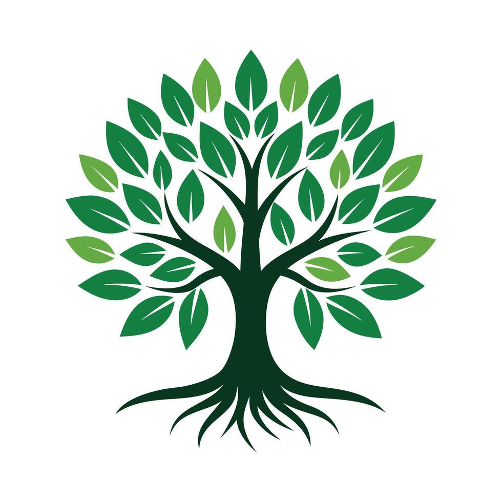 A tree with leaves and roots illustration, color logo, icon vector