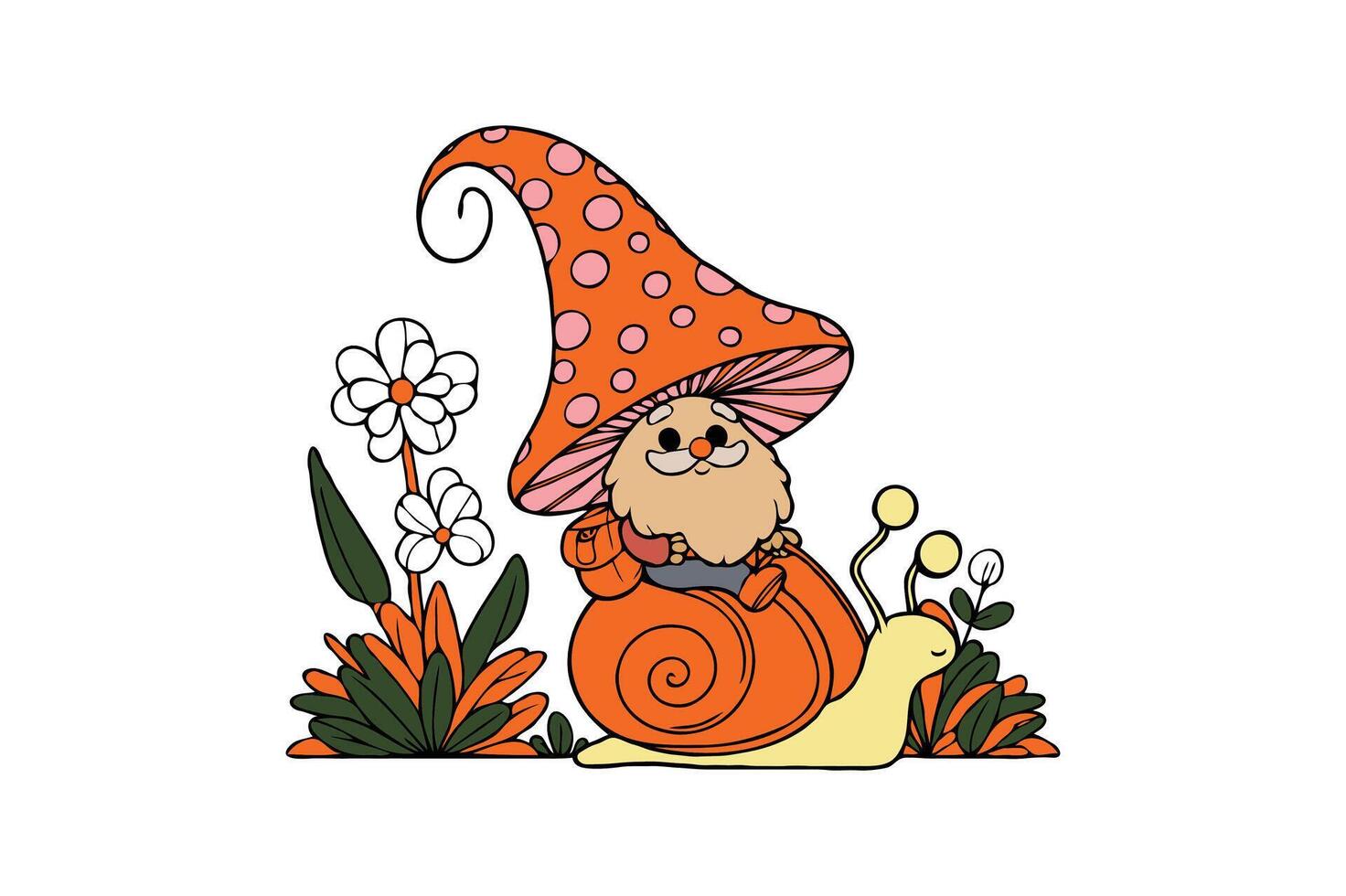 A garden gnome riding a snail vector