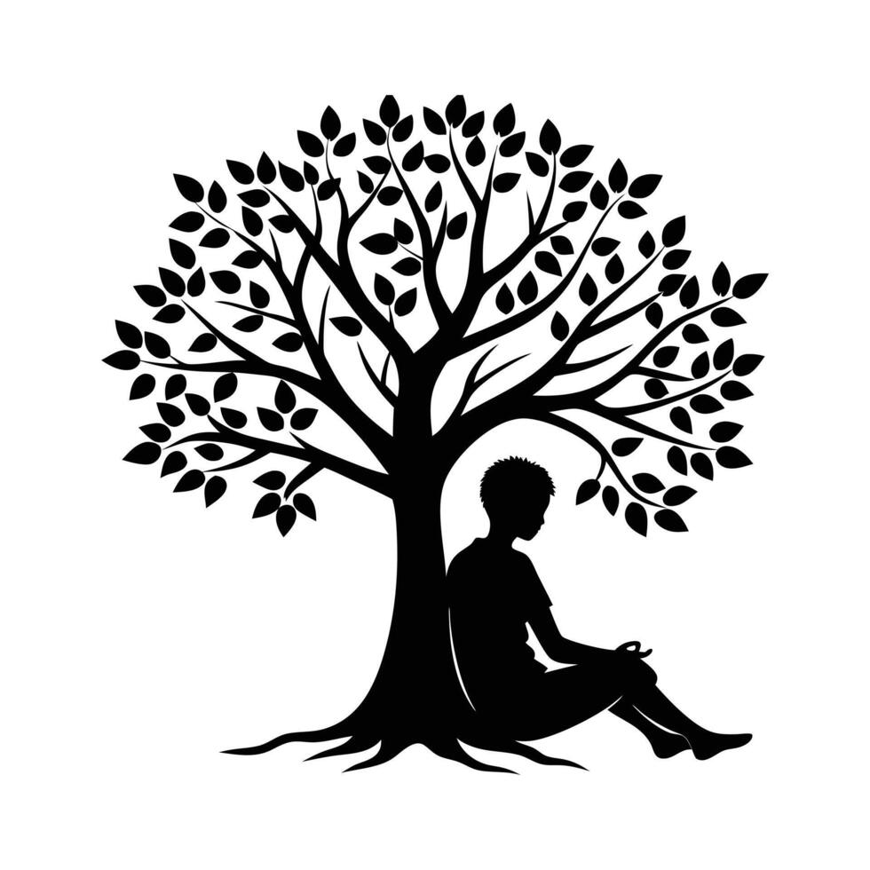 a man sitting under a tree vector