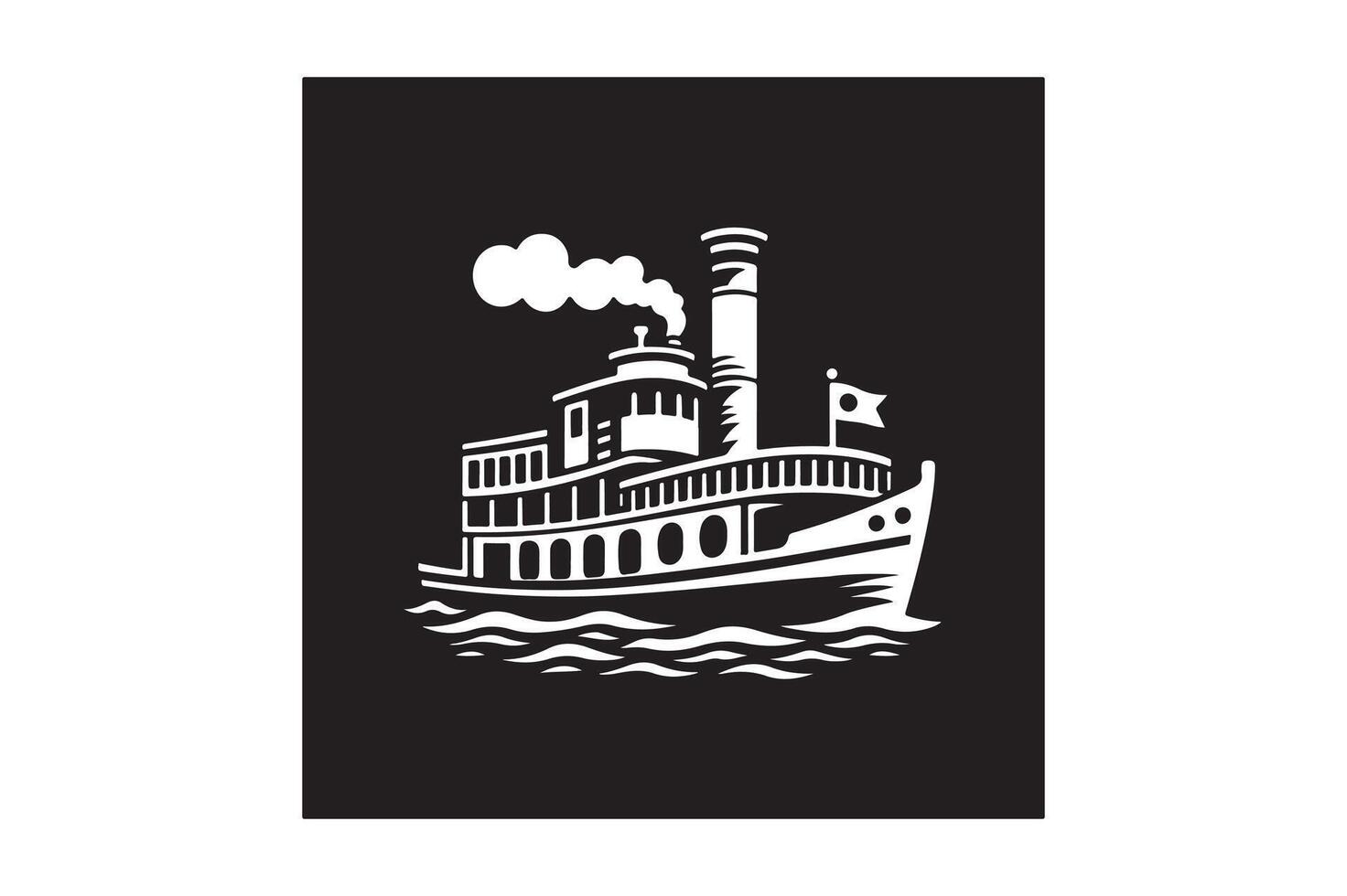 a black and white drawing of a ship with smoke coming out of the top. vector
