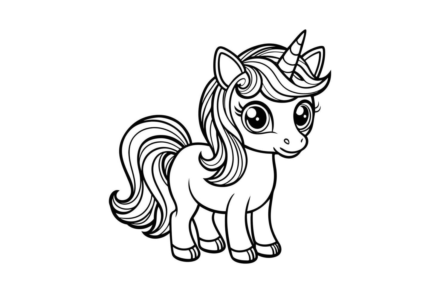 very cute chibi unicorn, coloring page book for toddler vector