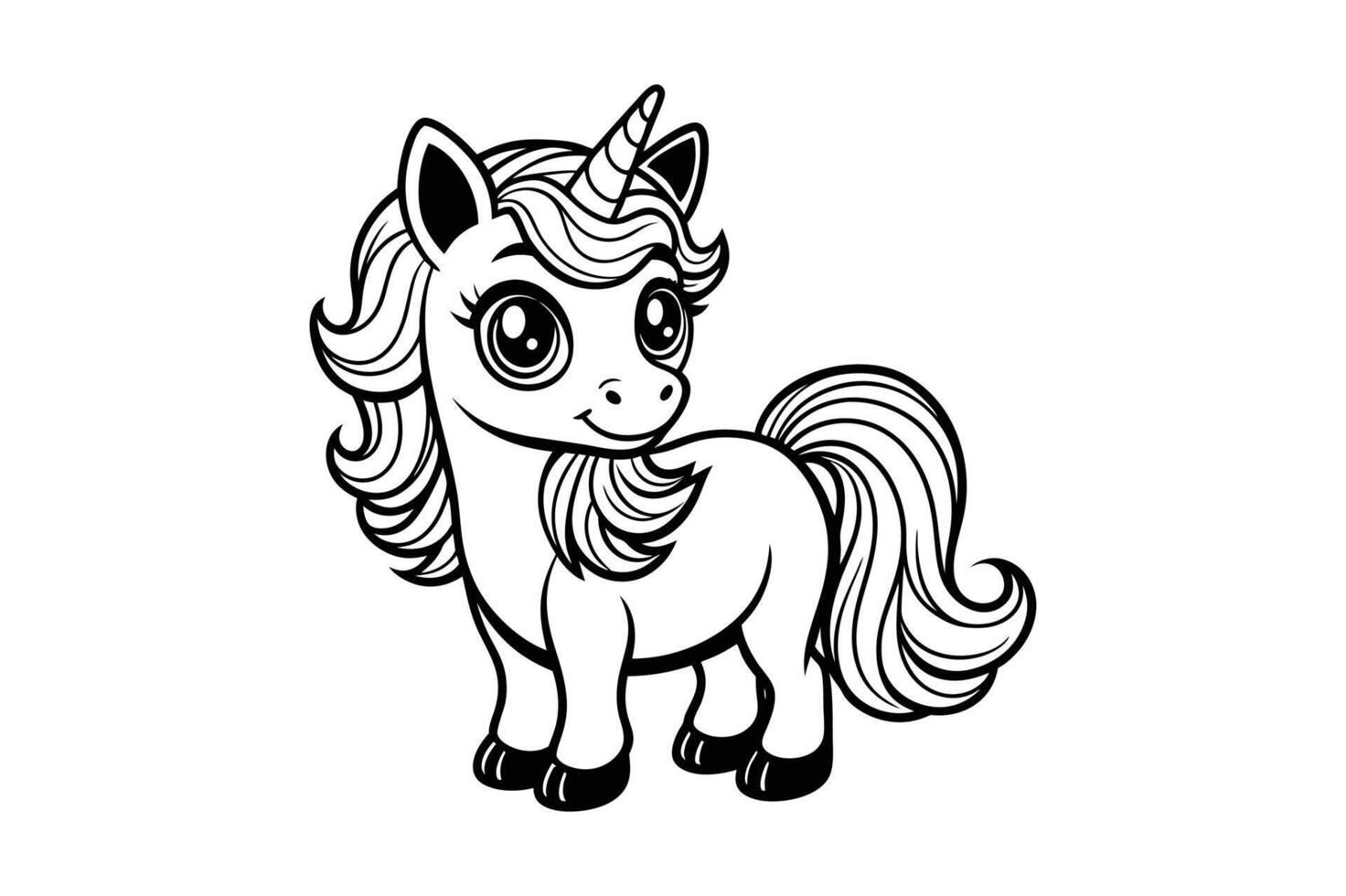 very cute chibi unicorn, coloring page book for toddler vector