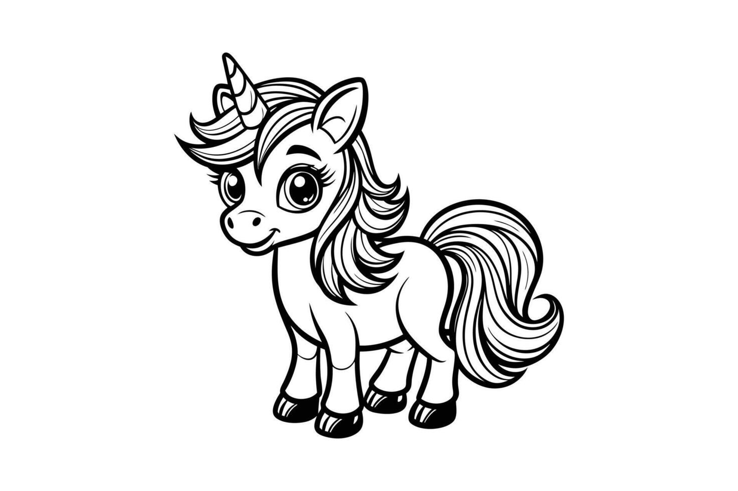 very cute chibi unicorn, coloring page book for toddler vector