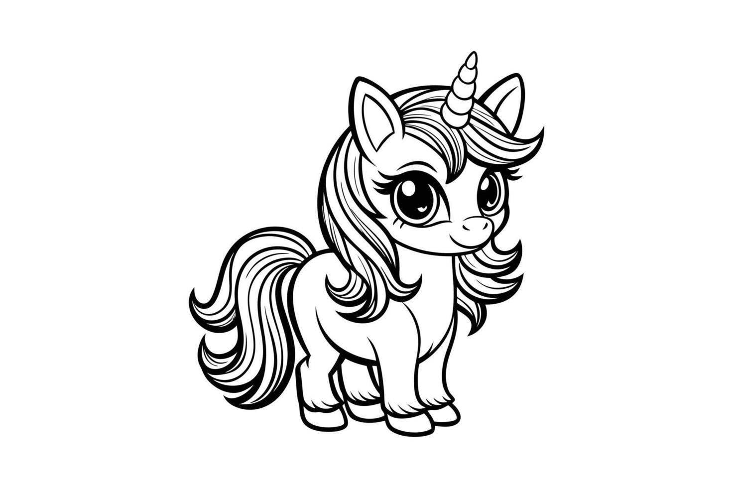 very cute chibi unicorn, coloring page book for toddler vector