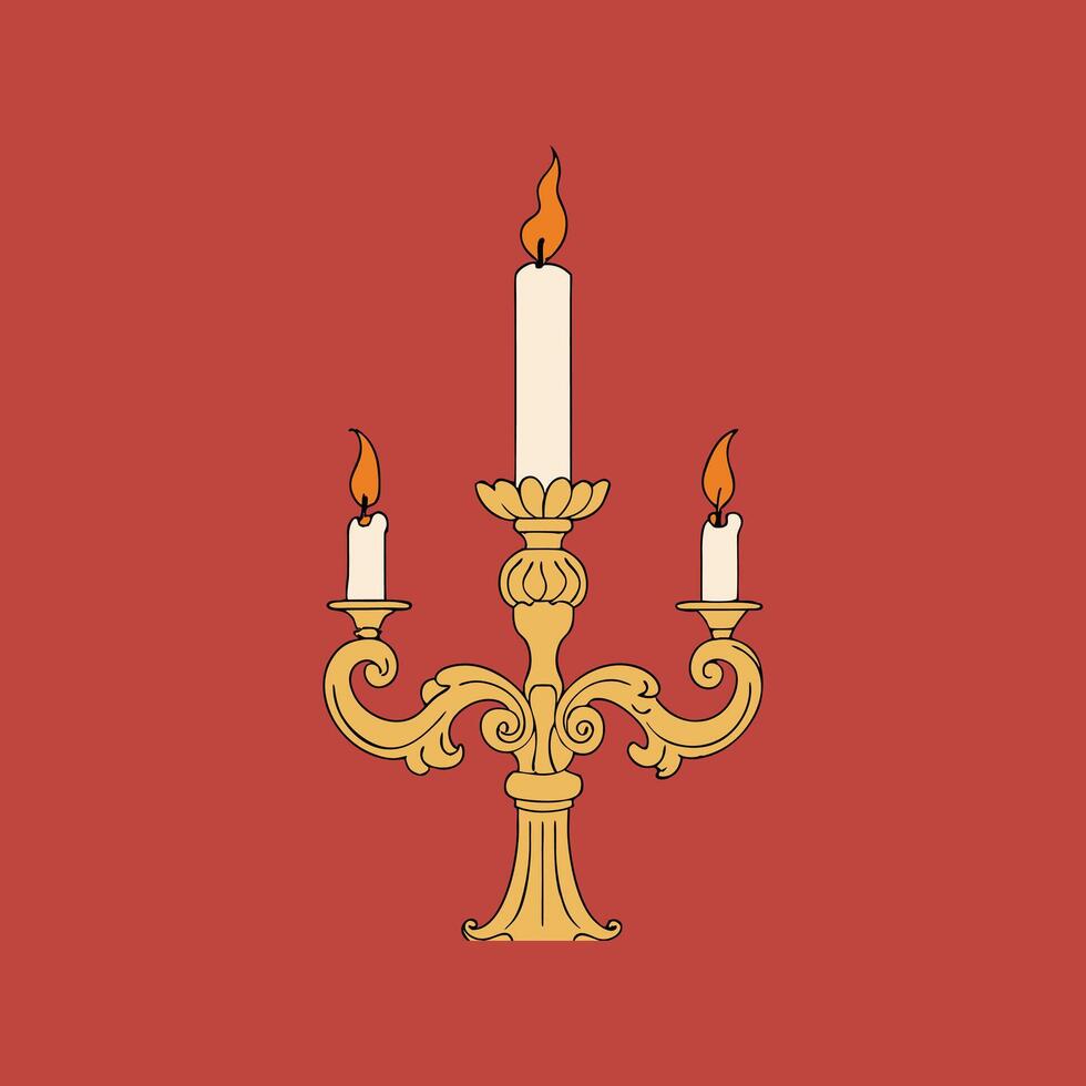 candle holder with a gold candle in the centre. vector