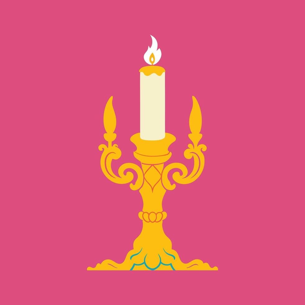 candle holder with a gold candle in the centre. vector