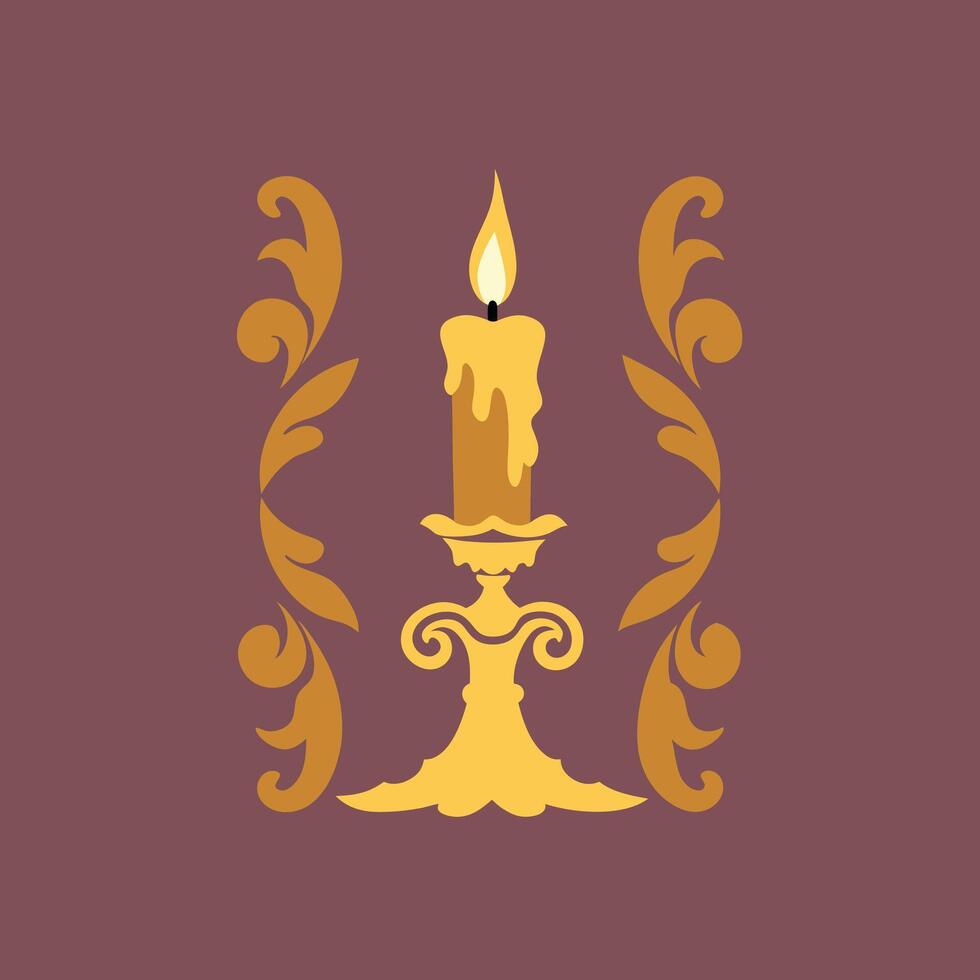 candle holder with a gold candle in the centre. vector
