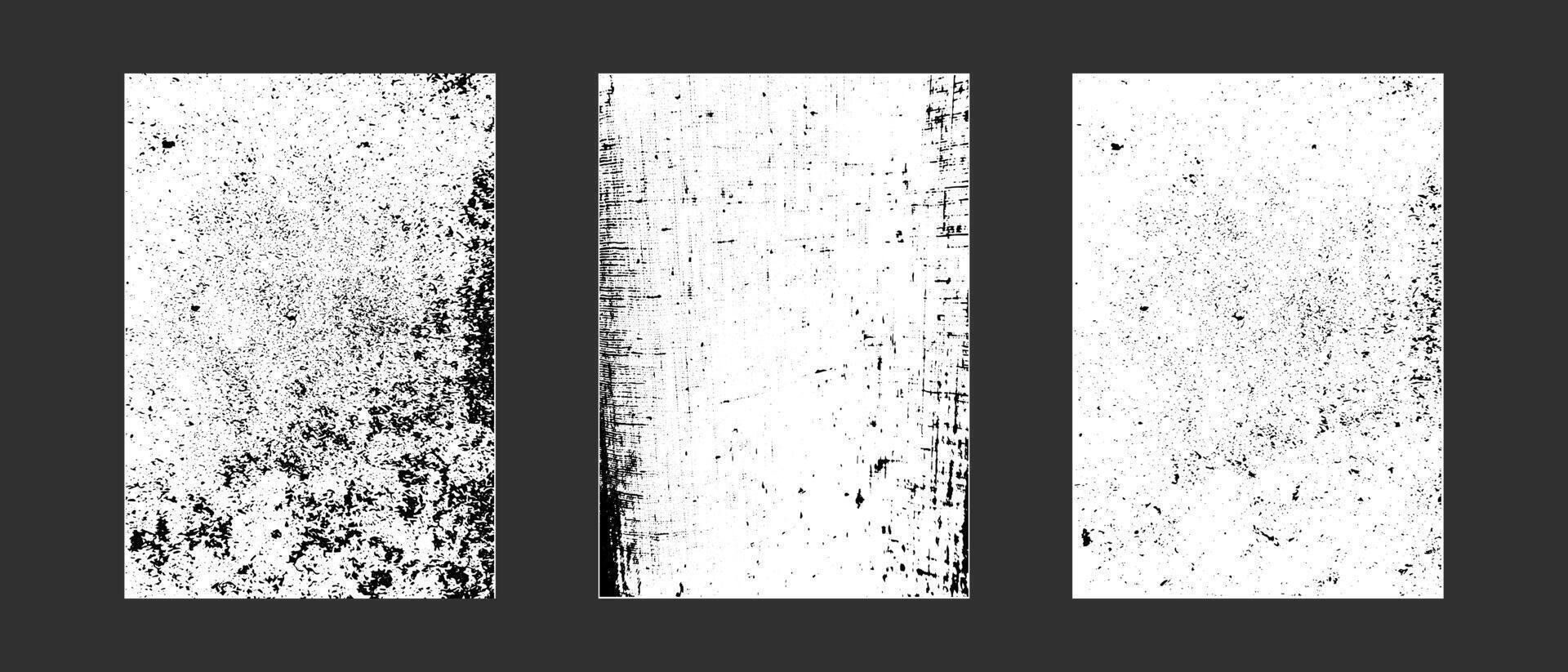 Set of old shabby vertical backgrounds. Black and white grunge for a worn vintage overlay texture effect. Rough dirty grainy A4 paper design. vector