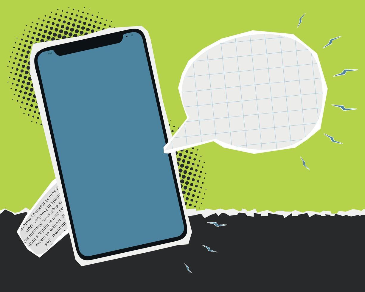 Set of collage elements with phones. Retro banner concept with cut out paper elements. vector