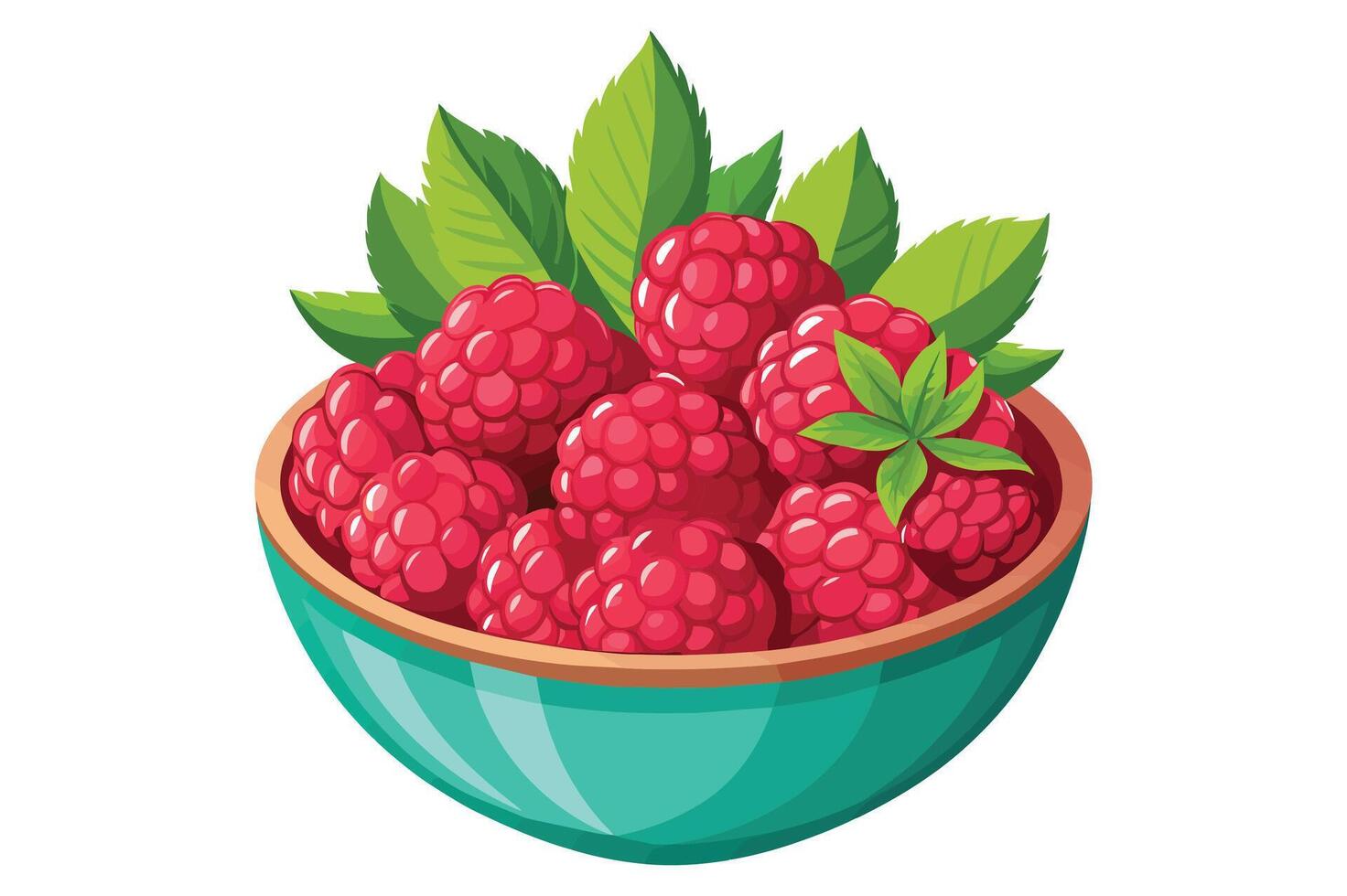 A bowl of cartoon style raspberries fruit drwing clipart illustration isolated on white background vector