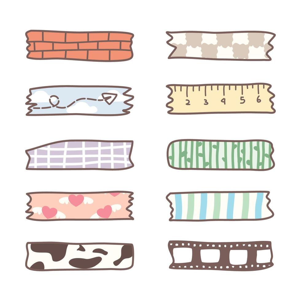 Set of hand drawn washi tapes vector