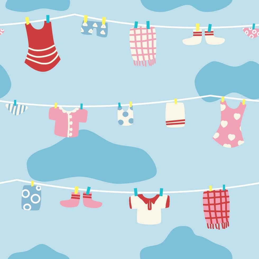 Seamless pattern of laundry clothes vector